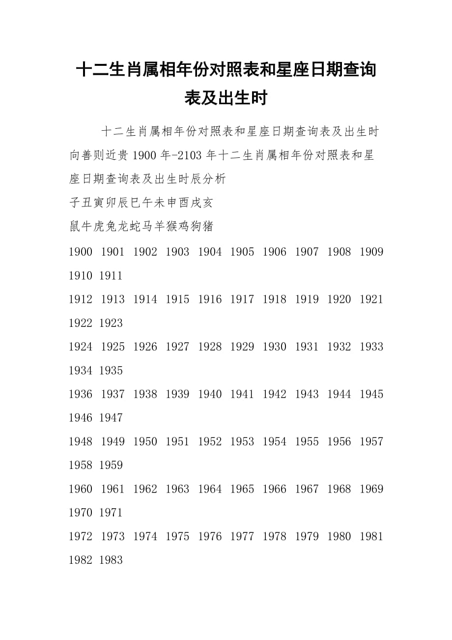 十二生肖年份表怎么读 十二生肖对应的年份怎么读